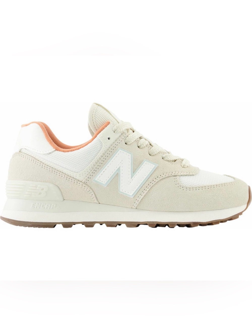 New Balance Women’s Cream Suede & Mesh Sneakers with Peach Lining